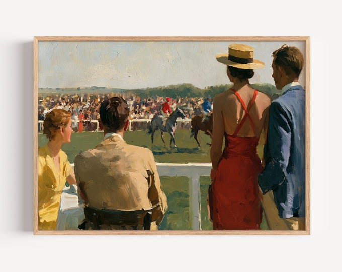 Horse Racing Wall Art Print, Equestrian Canvas Print, Jockey Race Track Artwork, Vintage Sporting Wall Decor, Kentucky Derby Poster