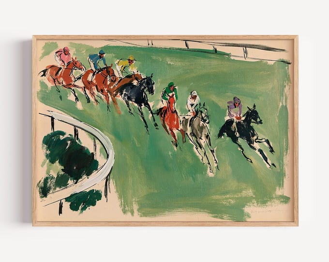 Horse Racing Wall Art Print, Equestrian Canvas Print, Jockey Race Track Artwork, Vintage Sporting Wall Decor, Kentucky Derby Poster