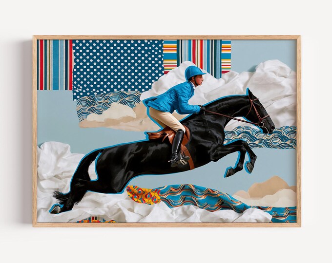 Equestrian Wall Art Print, Horse Jumping Oil Painting, Equestrian Decor, Show Jumping Art, Horse Rider Print, English Country Wall Decor