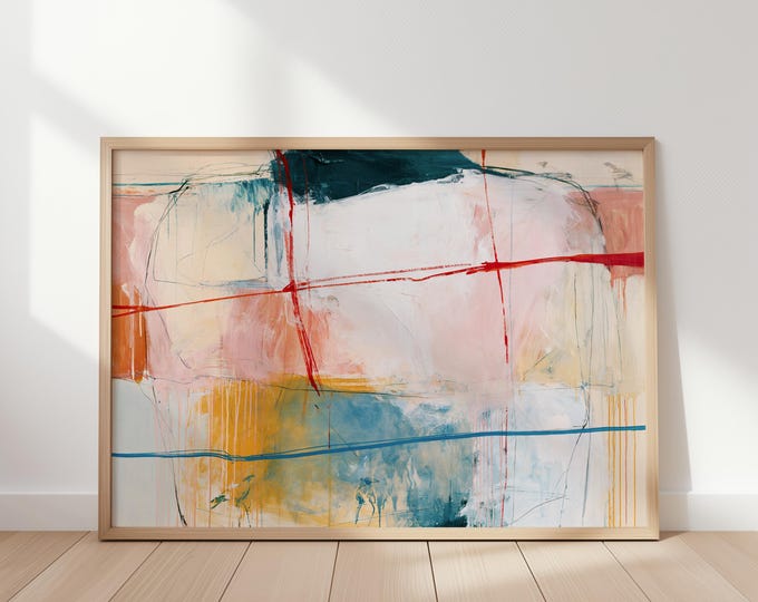 Neutral Abstract Wall Art Print, Blush Pink Abstract Painting, Modern Minimalist Art Print, Large Contemporary Canvas Wall Decor