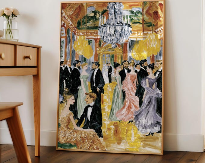 Elegant Ballroom Wall Art Print, Luxury Gala Canvas, Vintage Party Painting, Old Money Decor, Grand Hotel Wall Art, Gilded Age Art