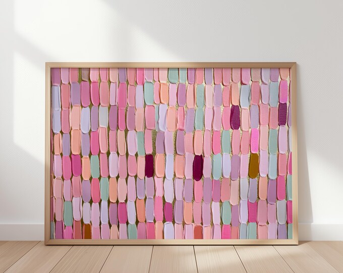 Colorful Pastel Abstract Wall Art Print, Impasto Brushstroke Framed Wall Art, Textured Rainbow Canvas Decor, Dopamine Room Painting