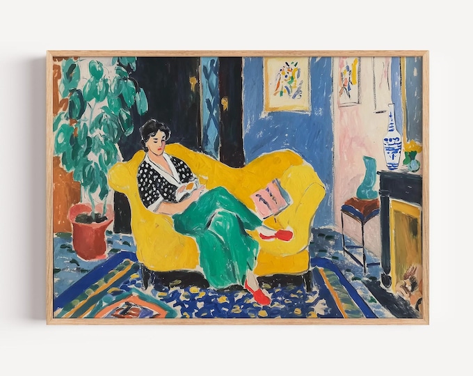 Colorful Woman Wall Art, Fauvism Style Canvas Print, Modern Living Room Decor, Large Art Print, Matisse Style Inspired