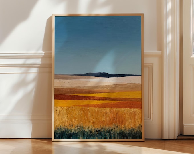 Abstract Landscape Wall Art Print, Neutral Oil Painting Print, Framed Canvas Wall Art, Modern Living Room Decor
