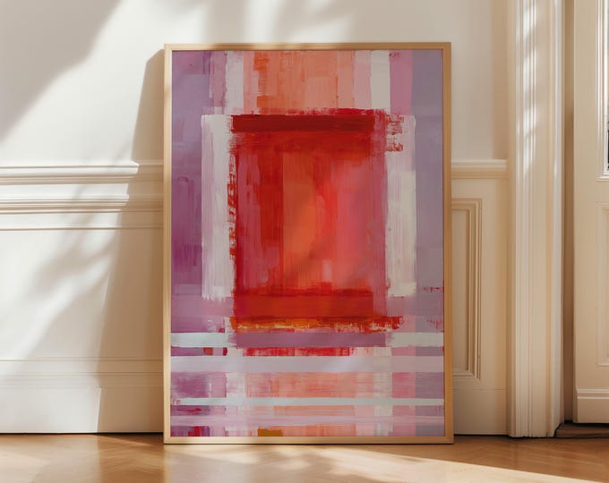 Abstract Red Pink Wall Art Print, Modern Minimalist Abstract Canvas Print, Blush Color Block Wall Decor, Contemporary Living Room Art