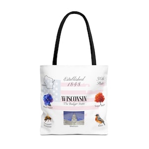 Borsa tote con temi e monumenti dello stato del Wisconsin