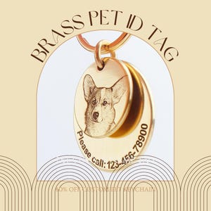 Porte-clés d'identification d'animal de compagnie en laiton gardien - étiquette de collier personnalisée gravée en 3D pour plus de sécurité - bouclier pour bébé en fourrure - ne perdez jamais votre bébé en fourrure