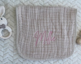 Muslin Personalized Burp Cloths // Custom Embroidered Burp Rag Set // Baby Shower Gift // Coming Home // Baby Gift With Name // Hand Stitch