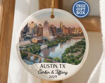 Custom Austin Texas Christmas Ornament Personalized Travel Souvenir Honeymoon Bachelorette Party Vacation Keepsake Gift Austin Ornament O260