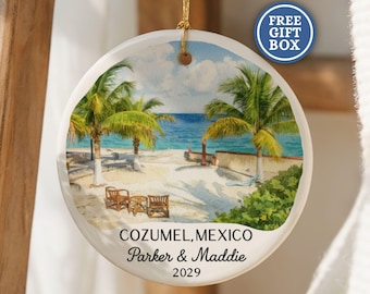 Custom Cozumel Mexico Christmas Ornament Personalized Travel Souvenir Honeymoon Bachelorette Party Vacation Keepsake Gift Cozumel Trip O269