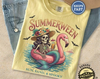 Summerween Shirt Spooky Summerween Shirt Skeleton Mermaid Beach Shirt Halloween Summer Ween Tee Comfort Colors Shirt Summerween Sweater G492