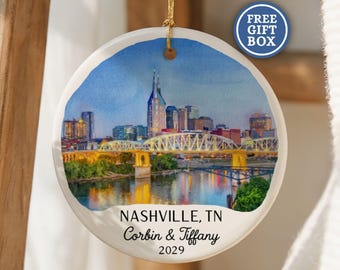Custom Nashville Tennessee Christmas Ornament Personalized Travel Souvenir Honeymoon Bachelorette Party Vacation Keepsake Nashville TN O253