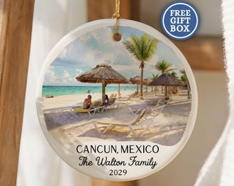 Custom Cancun Mexico Christmas Ornament Personalized Travel Souvenir Honeymoon Bachelorette Party Vacation Keepsake Gift Cancun Trip O264