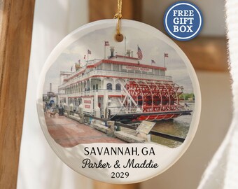 Custom Savannah Georgia Christmas Ornament Personalized Travel Souvenir Honeymoon Bachelorette Party Vacation Savannah Boat Ride Gift O262