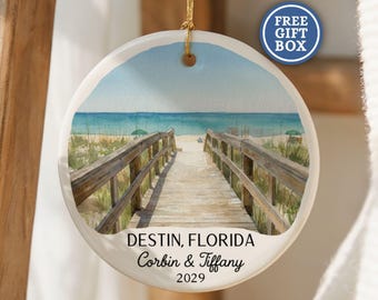 Custom Destin Florida Christmas Ornament Personalized Travel Souvenir Vacation Keepsake Florida Beach Family Trip Destin Ornament Gift O257