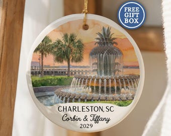 Custom Charleston South Carolina Christmas Ornament Personalized Travel Souvenir Honeymoon Bachelorette Party Vacation Keepsake Gift O261