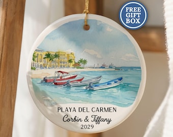 Custom Playa Del Carmen Mexico Christmas Ornament Personalized Travel Souvenir Honeymoon Bachelorette Party Vacation Gift Mexico Beach O265