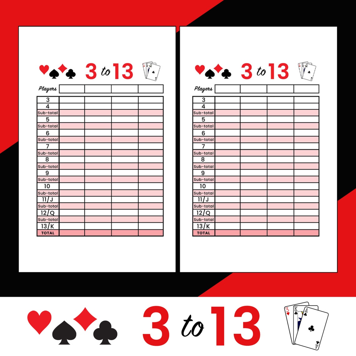 3 to 13 Card Game Score Cards - Etsy