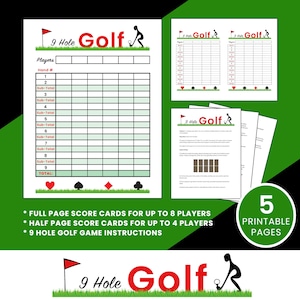 Tarjetas de puntuación e instrucciones del juego de cartas de golf