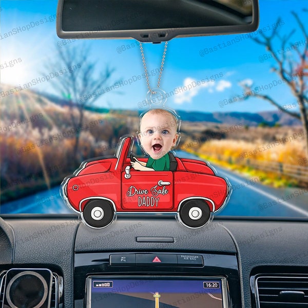 Adorno fotográfico para coche de bebé, colgador de coche personalizado para papá seguro para conducir, adorno de coche con imagen para niños, decoración colgante de acrílico personalizada para coche con foto de bebé