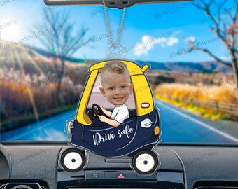Adorno personalizado para coche de papá seguro para conducir, colgador de fotos para coche de bebé, adorno de coche con imagen para niños, decoración colgante de acrílico personalizada para coche con foto de bebé