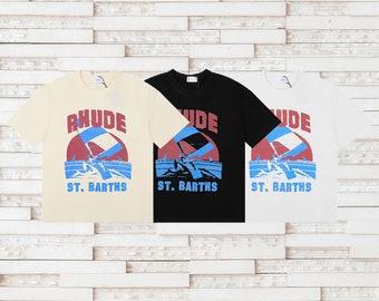 Rhude T-Shirt Casual Vintage Crew Neck Cotton Top Tee Letter Print Short Sleeve Tops Tees