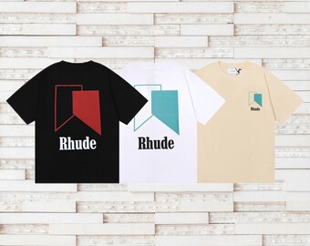 Rhude T-Shirt Casual Vintage Crew Neck Cotton Top Tee Letter Print Short Sleeve Tops Tees