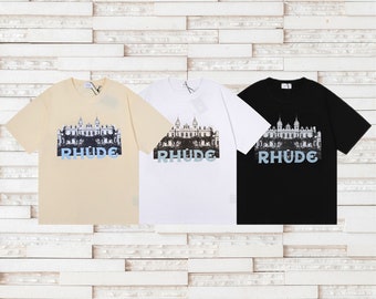 Rhude T-Shirt Casual Vintage Crew Neck Cotton Top Tee Letter Print Short Sleeve Tops Tees