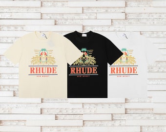 Rhude T-Shirt Casual Vintage Crew Neck Cotton Top Tee Letter Print Short Sleeve Tops Tees