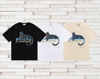 Rhude T-Shirt Casual Vintage Crew Neck Cotton Top Tee Letter Print Short Sleeve Tops Tees