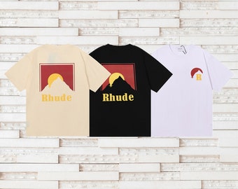 Rhude T-Shirt Casual Vintage Crew Neck Cotton Top Tee Letter Print Short Sleeve Tops Tees