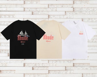 Rhude T-Shirt Casual Vintage Crew Neck Cotton Top Tee Letter Print Short Sleeve Tops Tees