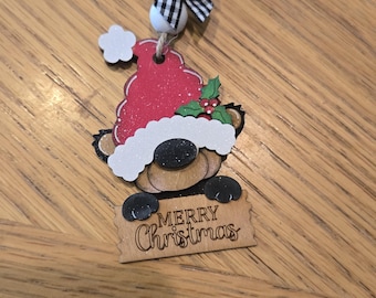 Layered Wooden Bear Gnome Christmas Ornament: Rustic Holiday Decor