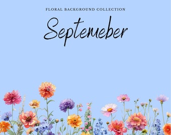 Clipart di fiori di settembre ad acquerello / Sfondi floreali PNG (download digitale)