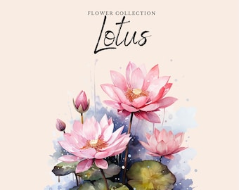 Watercolor Lotus Flower Clipart | 10 PNG Floral Designs (Digital Download)