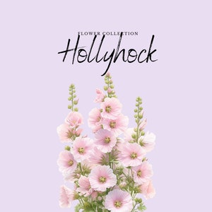 Watercolor Hollyhock Clipart | Flower Collection - 10 Digital PNG Flowers - Watercolor Clipart Designs - Printables