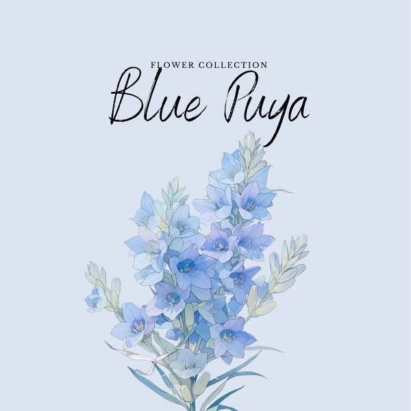 Watercolor Blue Puya Clipart | Flower Collection - 10 Digital PNG Flowers - Watercolor Clipart Designs - Printables