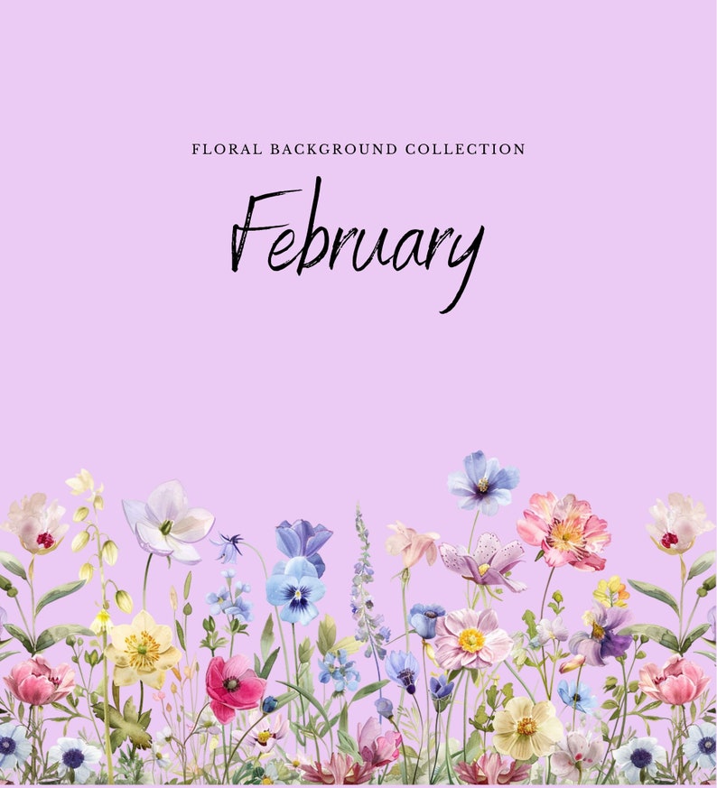 Watercolor February Floral Clipart | PNG Flower Backgrounds (digital ...