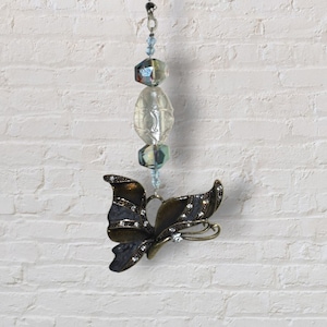 Metal Butterfly Crystal Light Pull | Unique Silver Tone Fan Pull Chain | Sparkling Rainbow Maker Room Decor