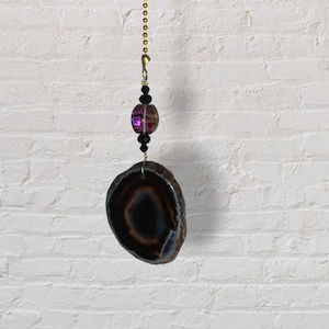 Black Agate Fan Pull: Gemstone Light Cord with Protective Energy