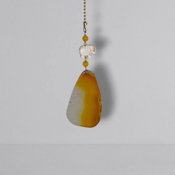 Yellow Agate, Ceiling Fan Pull, Elephant accent, Yellow Fan Decoration