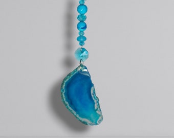 Turquoise Agate Suncatcher | Feng Shui Crystal Window Decor | Car Mirror Charm | Garden Accent Gift