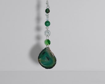Deep Green Agate, Crystal Suncatcher, Handcrafted, Green Gifts, Color of Freshness and Harmony