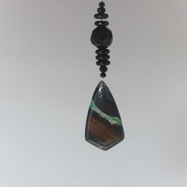 Small, Black Agate Ceiling Fan Chain Pull, Light Pull Cord, Agate Gemstone Gift Idea