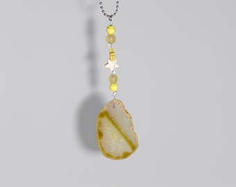Bright Yellow Agate Suncatcher | Gemstone Crystal Light Prism for Car Mirror & Window