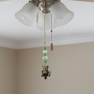 Crystal Owl Fan Pull, Green Gemstone Charm, Whimsical Room Decor