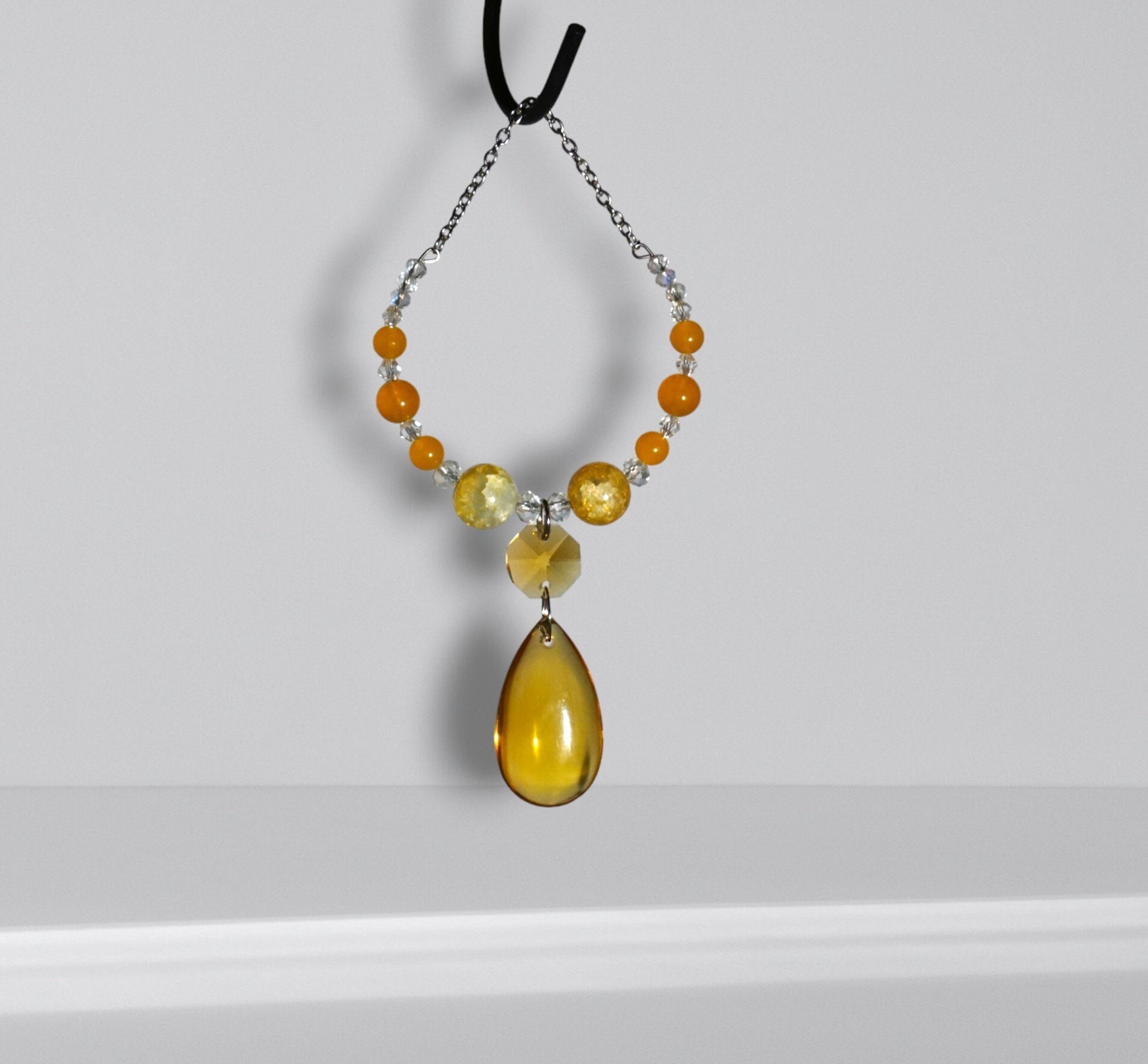 Boho Agate Car Charm: Yellow Jade & Crystal Suncatcher