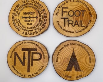 Set of 4 - Adirondack Trail Marker Collection - Laser Engraved Wood Coasters