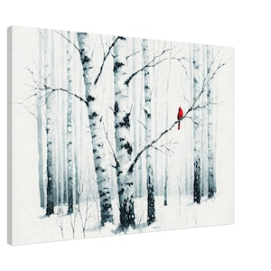 Sohle roter Kardinal Winter - Digitales Aquarell auf Leinwand - verschiedene Größen erhältlich