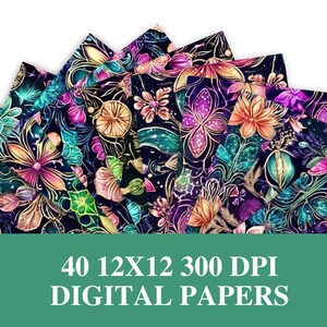 Digital Paper Bundle Colorful Floral 12x12 300 DPI for Scrapbooking Crafts Cardmaking Invitations Backgrounds